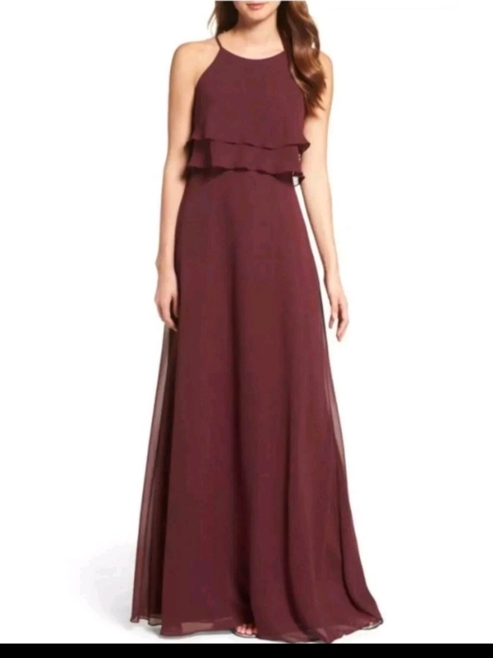Jenny Yoo Charlie Ruffle Bodice Sleeveless Tiered Chiffon Maxi Dress